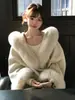 Casaco de lã felpudo para mulheres, outono de 2026, estiloso e elegante, super bonito, casaco de lã de estilo suave para mulheres baixinhas