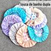 Doméstico de dupla camada à prova d'água touca de banho banheiro PE engrossado à prova de óleo das mulheres tampa de xampu chapéu de banho touca de banho Atacado feminino