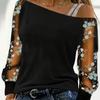 2024wish Amazon AliExpress Nueva Camiseta de Manga Larga con Hombro de Malla y Cuello Oblicuo Camisa Básica de Moda con Cuello