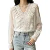 Blusa de Chifón con Volantes y Encaje de Manga Larga, Estilo Francés Commuter, Nueva de Verano para Mujer en AliExpress Europeo y Americano