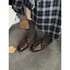 Versión de Piel de Vaca~Mocasines Lavados Vintage Retro para Mujer, Zapatos Pequeños de Cuero con Cordones, Zapatos Planos de Cuero Genuino con Punta Redonda