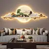 Sala de Estar Estilo Chino Nuevo Pintura Decorativa Pared de Fondo de Sofá Sala de Té de Gama Alta Paisaje Atmosférico Mural con Iluminación LED Luminosa