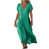 Europa y Estados Unidos comercio exterior transfronterizo Amazon wish estación independiente color liso suelto cuello en V algodón vestido de mujer ropa de mujer