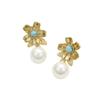 Lujo Ligero y Pendientes de Acero Inoxidable con Colgante de Flor de Alta Gama con Incrustaciones de Piedra Natural y Perla, Estilo Retro, Nuevos Pendientes Transfronterizos para Mujer