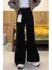 Jeans Flare Espesso com Forro de Fleece Plus Size para Mulheres, Outono, Caimento Solto, Emagrecedor, Calças Retas de Perna Larga Não Elásticas para Mulheres Plus Size