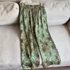 Calças de Seda Wide-Leg Casuais de Perna Reta Cintura Elástica Calças Curtas Calças Estampadas Femininas Atacado H16EK2601
