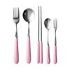 Cerâmica com esmalte cor de doce aço inoxidável louça pequena louça de presente colher de aço inoxidável Garfo Hashi suporte LOGOTIPO a laser
