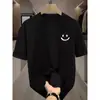 Camiseta de verano de seda de hielo negra estilo Hong Kong para hombre y mujer, camiseta sencilla que combina con todo, vestido para pareja, camiseta de manga corta para hombre y mujer, moderna