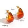 Brincos de Resina em Forma de C Moda Transfronteiriça Cor Âmbar Aço Inoxidável Eletrodepositado a Vácuo Ouro 18K Brincos Que Não Desbotam