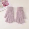 Nuevo estilo felpa imitación pelo de conejo ins guantes de invierno para mujer forro polar cálido lindos a prueba de frío color sólido cinco dedos invierno