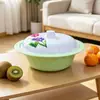 Tazón de plástico engrosado, impreso, con tapa, adecuado para uso doméstico, se puede usar como lavabo para verduras o como frutero para exhibir en la sala de estar