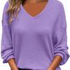 Primavera y Verano Europeo y Americano Transfronterizo Amazon Estación Independiente Nuevo Talla Grande Color Puro Cuello en V Pulóver Camiseta Casual