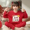 Pijama para Niñas Estilo Nuevo Año Zodiacal Rojo 2026, Ropa de Casa de Manga Larga de Imitación de Algodón para Primavera y Otoño para Niños Mayores