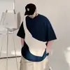 Roupas Masculinas Tendência Plus Size Pessoas Gordas Verão Solta Moda Patchwork Casual Camiseta de Manga Curta Camiseta de Manga Meia Extra Grande Masculina