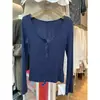 Nueva Colección de Otoño Ruoxin: Camiseta Básica de Manga Larga con Cuello Redondo y Botones para Mujer