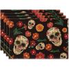 Manteles Individuales Personalizados Populares Transfronterizos con Temática de Halloween con Estampados de Calavera, Fantasma, Araña, Calabaza y Murciélago, Manteles Aislantes de Calor de Lino Impresos para Mesas