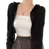 Cardigan de Punto Fino con Capucha Corto Protección Solar Dongdaemun Coreano Manga Larga Chaqueta Fina Top para Mujer