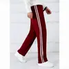 Pantalones de uniforme escolar para estudiante dos rayas pantalones deportivos rojo purpúreo holgados rectos escuela primaria y secundaria doble raya blanca pantalones escolares rojo vino