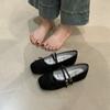 Sapatos Mary Jane Femininos Estilo Retro Francês com Fivela Dupla Camurça Bico Quadrado Raso Laço Estampa de Leopardo Sapatilhas