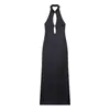 Moda europea y americana transfronteriza Bestseller de AliExpress: elegante vestido largo de tirantes halter de satén de seda