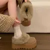 Chinelos com plataforma e forro felpudo para mulheres, para usar ao ar livre, novidades de inverno 2026, sola grossa, sapatos de algodão peludos, chinelos de neve Birkenstock