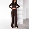 Conjunto de Pijama de Tricô com Gola Redonda Duas Peças Outono 2023 Novo Europeu e Americano Calças Macias Confortáveis Amigáveis à Pele Roupa de Casa Feminina
