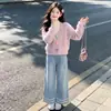 Suéter de piel de visón para niña, colección primavera/otoño, nuevo estilo 2026, pantalones vaqueros de otoño para niños, conjunto de dos piezas, moderno para niñas y niños mayores