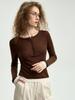Camiseta de Manga Larga Falsa de Dos Piezas para Mujer en Tencel Lyocell y Lana Merino, Top Base de Cuello Henley Otoño 2026