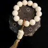 Pulsera de Bodhi Tara de Jade Blanco con Cuentas Redondas de Alto Pulido, Cuentas de Meditación, Colgante de Borla, para Sostener en la Mano para Hombres y Mujeres, Suministro para Transmisión en Vivo