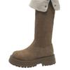 Botas Longas com Forro de Lã, Botas Grossas para Mulheres, Modelo Outono e Inverno 2024, Botas Longas de Salto Alto, Versátil, Emagrecedoras, Botas de Equitação de Cano Alto com Solas Grossas