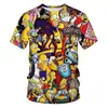Tendência de Verão 2024 Desenho Animado Anime Simpsons Estampa Digital 3D Camiseta Masculina Gola Redonda Manga Curta