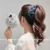 Pinza Banana de Malla con Lunares Estilo Suave para Coleta Alta para Mujer, Pasador Versátil, Pinza para el Cabello, Accesorio para el Cabello Blanco y Negro