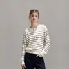 Suéter de punto a rayas de manga larga estilo francés para mujer, una capa interior elegante y única para primavera y otoño, un top de jersey