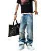 Jeans Acampanados Lavados Rasgados con Remaches Estilo Callejero Americano para Mujer, Corte Holgado, Pierna Ancha Adelgazante, Pantalones Largos con Caída