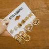 Set de Pendientes Geométricos Dorados Retro de Venta Caliente Transfronteriza para Mujer, Pendientes de Aro con Perlas de Moda, Pendientes con Incrustaciones de Diamantes al por Mayor