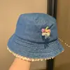 Sombrero de pescador de mezclilla con borde de encaje lindo estilo japonés, nuevo modelo 2026, hace que la cara se vea más pequeña, casual, versátil y portátil