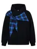 Sudadera con capucha de retazos a cuadros estilo americano de moda para hombre, Sudadera gruesa de otoño para hombre, Sudadera con capucha estilo pareja para hombre