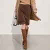 Saia Midi Camurça Retro Maillard 26 Outono/Inverno Saia Midi Midi de Cintura Alta Linha A Camurça Retro