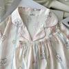 Fábrica de Origen Verano Nuevo Cárdigan Solapa Pijama de Niña Dulce Manga Corta Shorts Conjunto de Ropa para el Hogar de Mujer