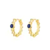 Pendientes de Anillo Abierto de Plata de Ley S925 con Lapislázuli y Bambú para Mujer Lujo Accesible Retro Joyería de Gama Alta Set Dorado