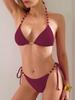 Bikini de Nylon para Mujer Transfronterizo Personalizado Traje de Baño de Tres Puntos con Cordón de Dos Piezas con Perlas Sexy Traje de Baño Bikini