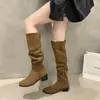 Garota baixa verão outono interior aumento de altura botas de salto alto botas longas retrô francesas botas de cowboy botas western marrons botas pilha pilha