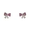 Pendientes Exquisitos de Moda Japoneses Coreanos con Pequeño Circonita Perla Lazo para Mujer Elegantes de Lujo Ligero Versátiles Super Brillantes Venta al por Mayor