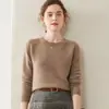 Suéter de cashmere com gola redonda feminino de cashmere espessado cor sólida solto justo de malha suéter base suéter manga longa