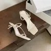 Primer Encuentro con las Sandalias de Tira Única de Punta Cuadrada para Mujer, Tacones Altos Sexys de Tacón Fino y Punta Abierta, Sandalias Romanas Negras de Tira Fina