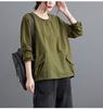 Foto Real de la Camiseta Básica de Manga Larga Artística de Color Sólido con Botones Diagonales en la Espalda, Estilo Nuevo de Primavera 2026, Corte Holgado