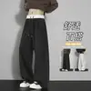 Pantalones de chándal rectos de peso pesado con caída, de estilo americano/personalizado, con cintura de color block de marca de moda para hombres y mujeres, holgados y estilizados para deportes y ocio de otoño