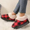 Chinelos de Algodão com Padrão Xadrez Transfronteiriço, Forro de Lã, Solado Espesso, Antiderrapante, Adequados para Uso Doméstico e Externo, Sapatos de Algodão Fechados Quentinhos e Peludos Venda por Atacado