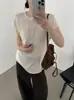 26 Otoño Nuevo Estilo Top Estilo Coreano Hilo de Papel Lacado Cuello Redondo Manga Corta Camiseta de Punto para Mujer, Elegante Versátil para Viajes Casual