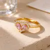 Anel Aberto Estilo Europeu Borboleta Abelha Zircônia Colorida Banhado a Ouro 18K Ajustável Anel Colorido de Pedra Preciosa para Mulheres